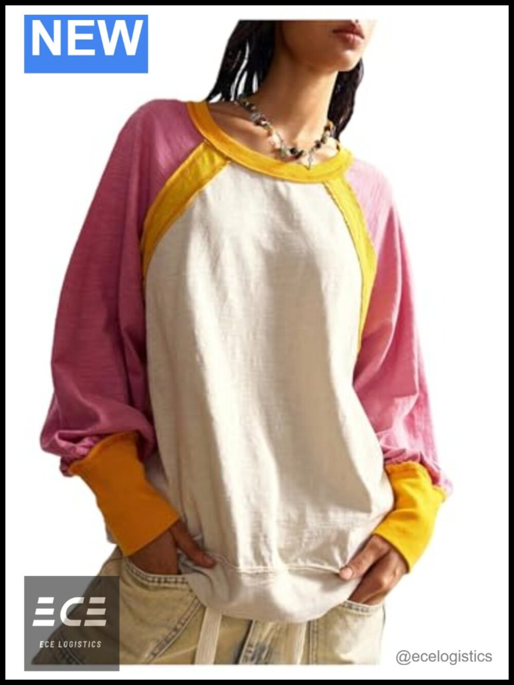Women's Color Block Raglan Long Sleeve Loose Fit T-Shirt